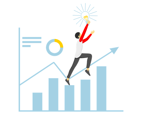 Illustration of a business owner climbing a rising growth chart